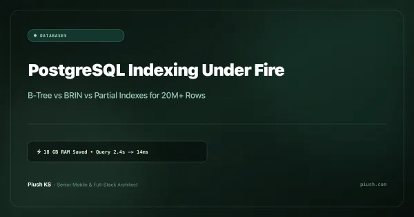 PostgreSQL Indexing Under Fire: B-Tree, BRIN, and Partial Indexes for 20M+ Rows